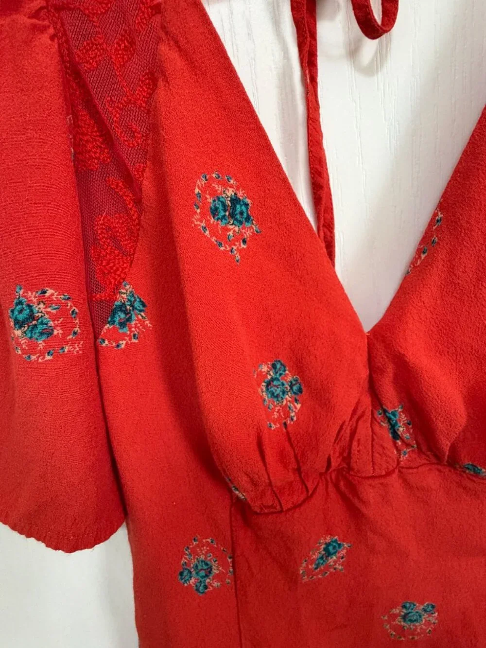 Free People Mockingbird Open Back Mini Dress Red Floral - Picture 13 of 16